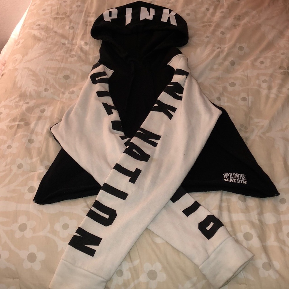 Pink Nation black and white cropped hoodie